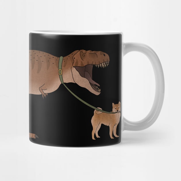 Funny Shiba Inu Dog walking T Rex Dinosaur by dukito